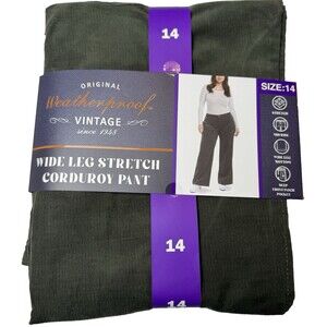 Weatherproof Vintage Womens Size 14 Olive Green Pants Corduroy Wide-Leg Stretch